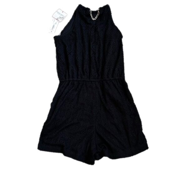 Bisou Bisou Crochet Romper Black Size XS Back zip closure with adjustable chain - Picture 2 of 7